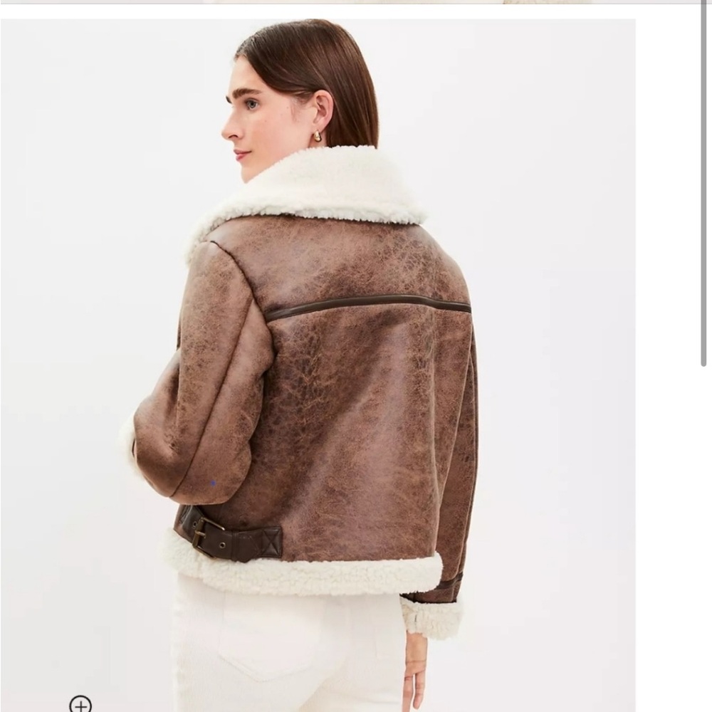 LOFT Faux Suede Sherpa Aviator Jacket - Picture 2 of 7